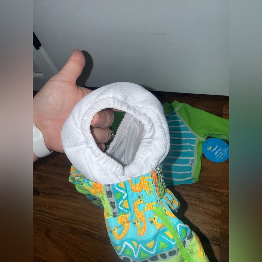Green & Aqua Baby Swim Trunks & Rash Guard Set 3-6 Month w/ built in swim diaper - Picture 7 of 9